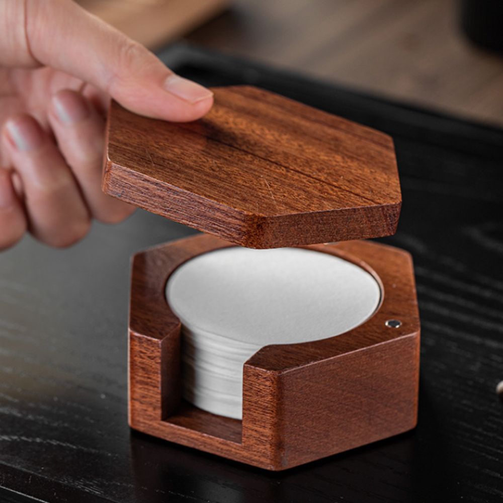 Coffee Equipment Organizer - Solid Wood Hexagonal Coffee Filter Paper